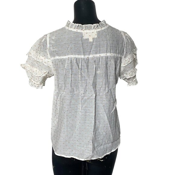 NEW Flower & Feather White Crinkle Dotted Puff SleeveTop Size Small - Picture 4 of 6